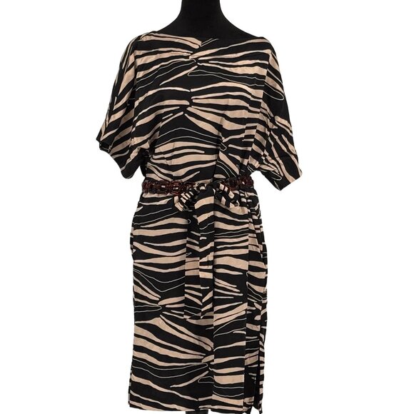 Anne Klein Dresses & Skirts - Anne Klein Silk Dress Womens 12 Zebra Belt Oversized Slouchy Animal Print Raglan